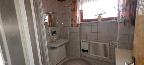 a small bathroom with a sink and a toilet at LTR-Apartment in Mittersill