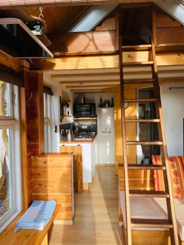 a room with a bunk bed in a tiny house at Tiny House/Waldhaus - Westerwald in Kraam
