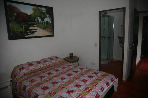 a bedroom with a bed and a picture on the wall at Casa La Eliana in Salento