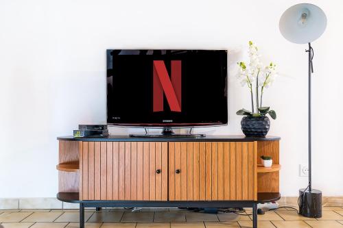 TV a/nebo společenská místnost v ubytování Au cœur de joigny