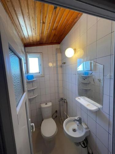 een kleine badkamer met een toilet en een wastafel bij Senem Villa ile tatili eviniz konforunda hissedin in Silivri