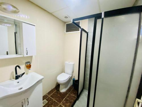 a bathroom with a toilet and a sink at Airport Best Hotel in Istanbul
