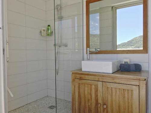 a bathroom with a sink and a shower at Appartement 'Eucalyptus' in Nice