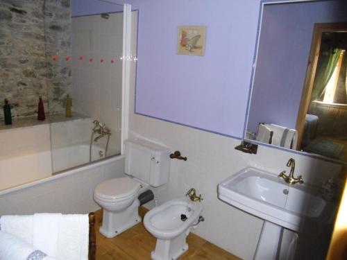 a bathroom with a white toilet and a sink at Casa Rural A Pasada in Cedeira