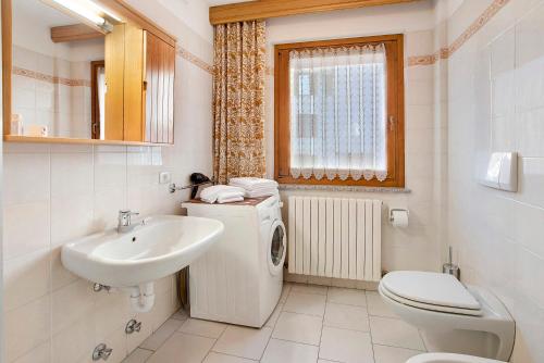 a white bathroom with a sink and a washing machine at Baita al Pian Ginepro in Bormio