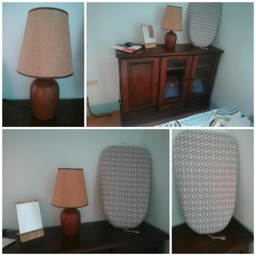 a collage of four pictures of a lamp and a chair at EZ & V Guesthouse in Pagsanjan