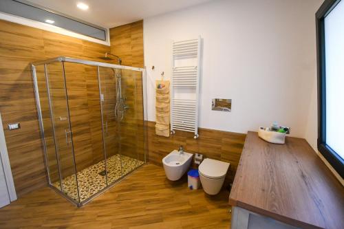 a bathroom with a shower and a toilet and a sink at Dream House in Piazza Armerina