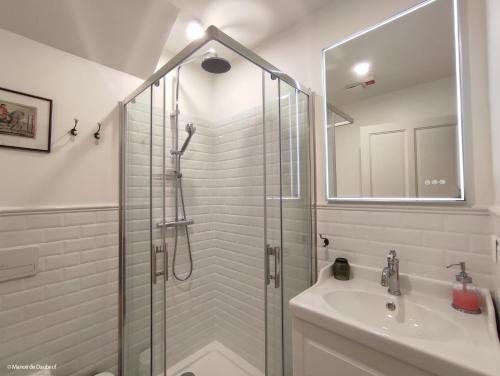 een badkamer met een douche en een wastafel bij Manoir de Daubeuf in Daubeuf-Serville