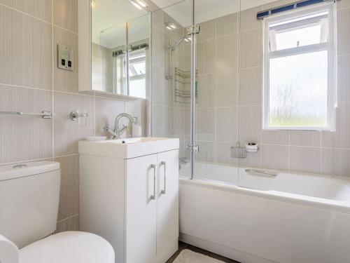 a bathroom with a toilet and a sink and a bath tub at Bryn Teg in Maesmynis