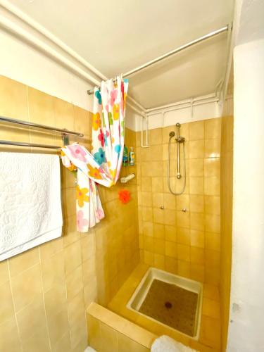 a bathroom with a shower and a sink at Les Oliveres - casa- apartament in Vilafant