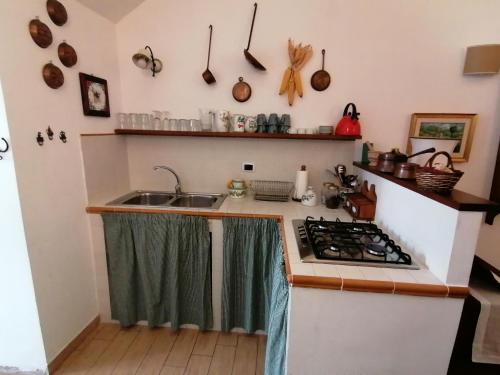cocina con fregadero y fogones en Il Sorriso, en Orvinio