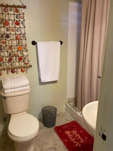 a bathroom with a white toilet and a sink at Naniqui Cottage - Only Adults Relax - Only Parking Golf Car in Culebra