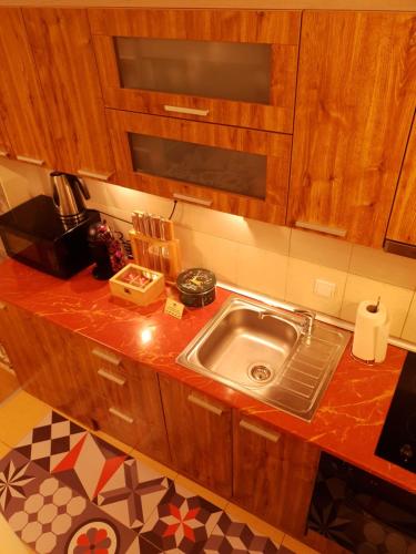 una cucina con un lavello e un piano di lavoro di Pinewood ANG Apartment, Semiramida Borovets Hills a Borovets