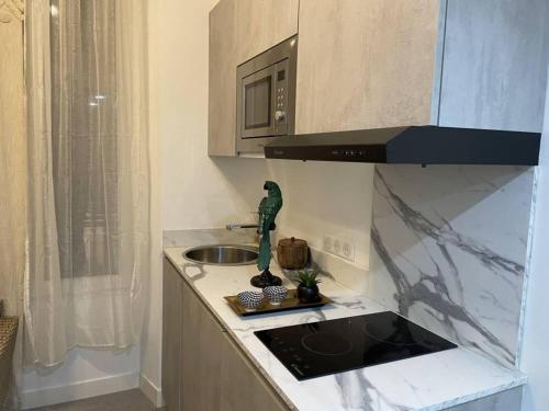 une cuisine avec un évier et un plan de travail dans l'établissement Apart Nissa Bella Massena / Vieux Nice, à Nice