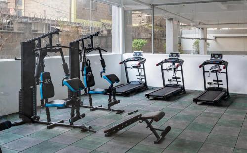 a row of tread machines in a gym at Elite Luxury Apartments Kilimani - A 2 Bedroom Oasis of Serenity in Nairobi