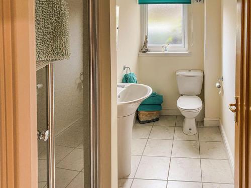 a bathroom with a toilet and a sink at Dalnafeidh Beag in Portnacroish