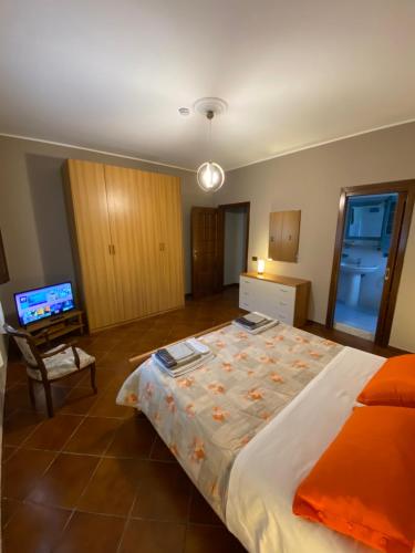 a bedroom with a large bed and a television at Villa Franca in Reggio Calabria