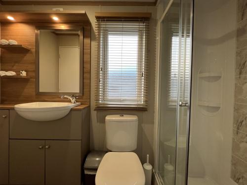 Stewarts Resort Lodge 31 في سانت أندروز: حمام مع مرحاض ومغسلة