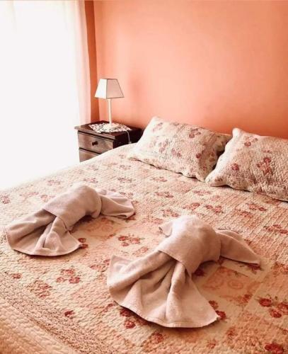 a bed with two towels on top of it at MIL ROSAS in Las Grutas