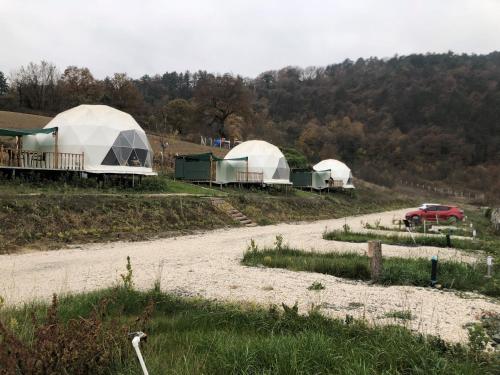 a group of tents on a dirt road at DENGEKORU Wildlife & Glamping in Mudurnu