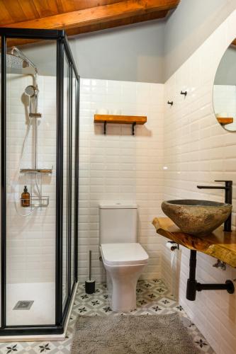 a bathroom with a toilet and a sink at Casa do Tio Ferreiro in Sabugueiro