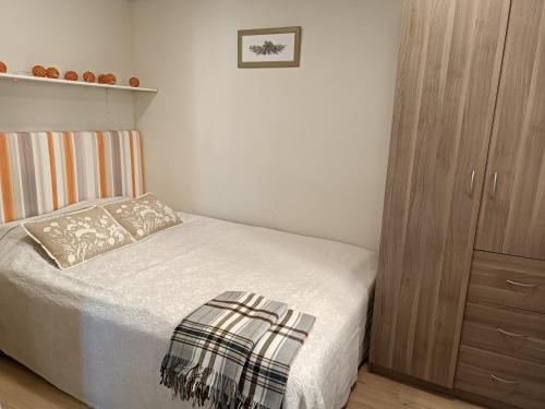 サンタンデールにあるPiso céntrico en Santanderのベッドルーム1室(ベッド1台付)、木製キャビネットが備わります。