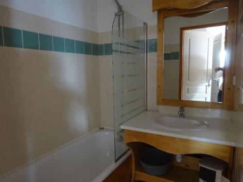 bagno con lavandino, vasca e specchio di Superbe appartement Chamrousse près des pistes a Chamrousse