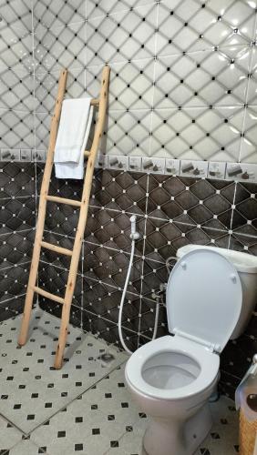 Un baño con inodoro y toallero. en Riad otos views, en Imlil
