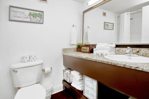 a bathroom with a sink and a toilet and a mirror at Landmark Resort 1208 in Myrtle Beach