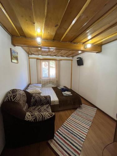 a room with a couch and a bed in it at Садиба Бункер ЧАН in Mizhhirʼʼya