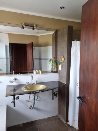 uma casa de banho com um lavatório e um espelho em Hostal las Rosas em Salta