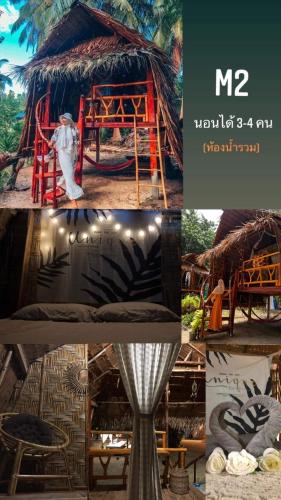 eine Collage von Fotos von Ahm mit einer Hütte in der Unterkunft Malee homestay in Ko Por