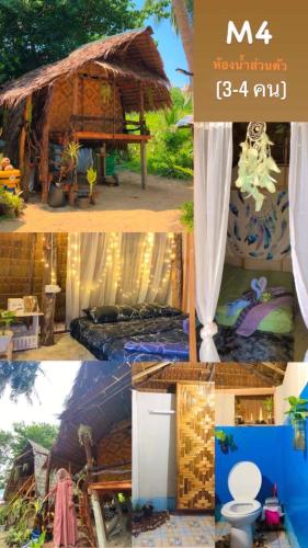 eine Collage von Bildern einer Hütte in der Unterkunft Malee homestay in Ko Por