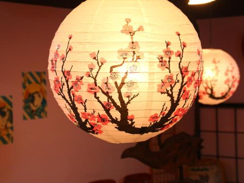 a paper lantern with flowers on it at Guest Room Furusatomura Kogeikan in Omachi