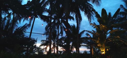 a group of palm trees in front of a sunset at Sulu Sunset Beach Resort in Nauhang