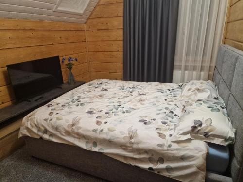 a bedroom with a bed and a couch and a television at Baložu rezidence in Jūrmala