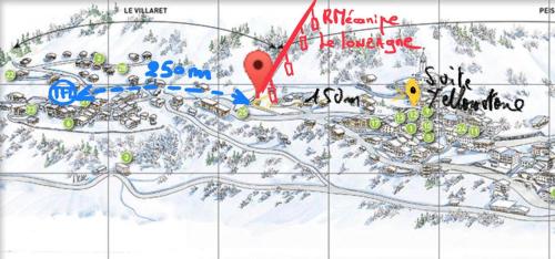 un dibujo de un mapa con flechas y palabras en Suite Yellowstone en Peisey-Nancroix