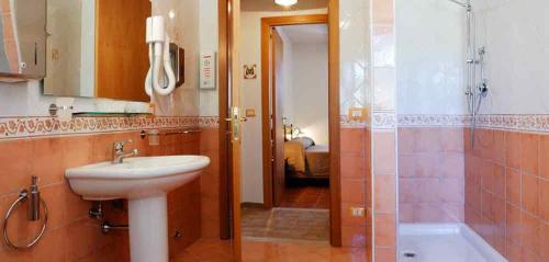 een badkamer met een wastafel en een douche bij Il Castelluccio in Viggiano