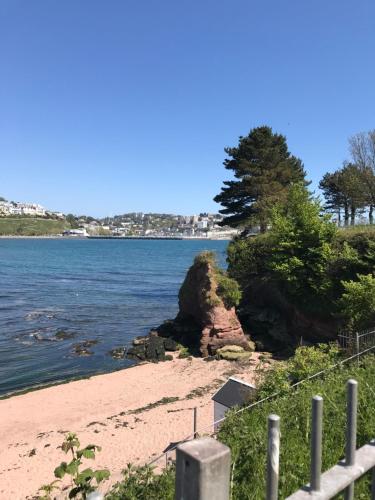 a view of a beach with a tree and water at * POPULAR * Stunning quiet apartment by the sea in Torquay