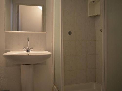 une salle de bain avec un lavabo et une douche avec un miroir dans l'établissement Appartement 3 pièces avec piscine et parking à Saint-Cyprien - FR-1-225D-315, à Saint-Cyprien