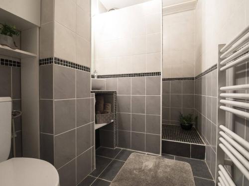 une salle de bain avec une douche avec des toilettes et un lavabo dans l'établissement Appartement cosy proche centre, navette et téléphérique - FR-1-296-246, à Saint-Lary-Soulan