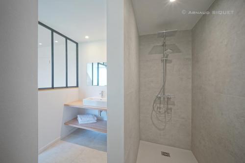 a bathroom with a shower and a sink at A Coque'Line in Frasnes-lez-Anvaing