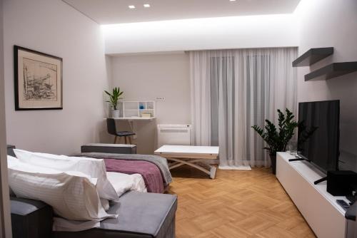 Televízia a/alebo spoločenská miestnosť v ubytovaní Katia Modern Apartment in Athens