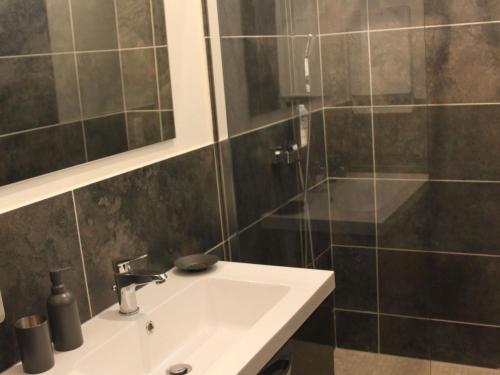 een badkamer met een wastafel en een douche bij Gîte Virecourt, 4 pièces, 5 personnes - FR-1-584-46 in Virecourt