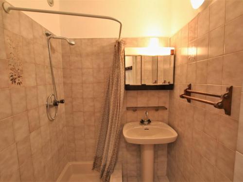La salle de bains est pourvue d'un lavabo et d'une douche. dans l'établissement Appartement Briançon, 2 pièces, 5 personnes - FR-1-330C-103, à Briançon