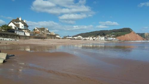 a view of a beach with houses and the water at The Groveside Guest House in Sidmouth