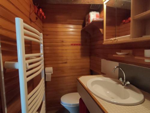 une salle de bain avec un lavabo et des toilettes dans l'établissement Studio pour 4 personnes au centre de Cauterets, proche télécabines et thermes - FR-1-234-269, à Cauterets