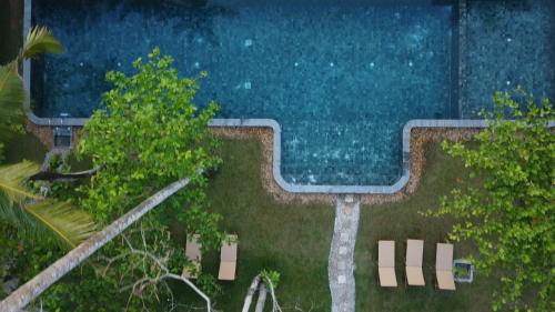 an overhead view of a swimming pool in a garden at The Spice Trail, Ahangama in Ahangama