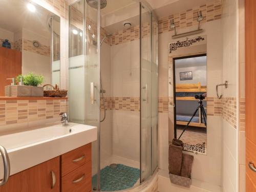 a bathroom with a shower and a sink at Appartement 4 pers à Saint-Lary Village, proche commerces et téléphérique - FR-1-296-307 in Saint-Lary-Soulan