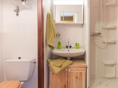 un piccolo bagno con lavandino e servizi igienici di Appartement Montgenèvre, 1 pièce, 3 personnes - FR-1-330D-117 a Monginevro